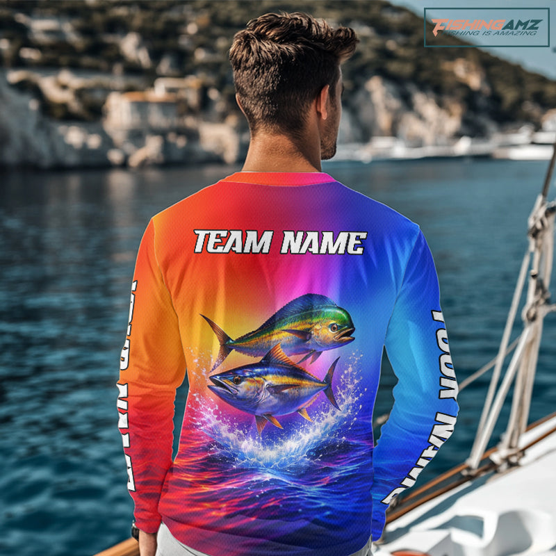 Personalized Mahi Mahi, Tuna Neon Performance Fishing Shirt, Offshore Tournament Shirts NHT599