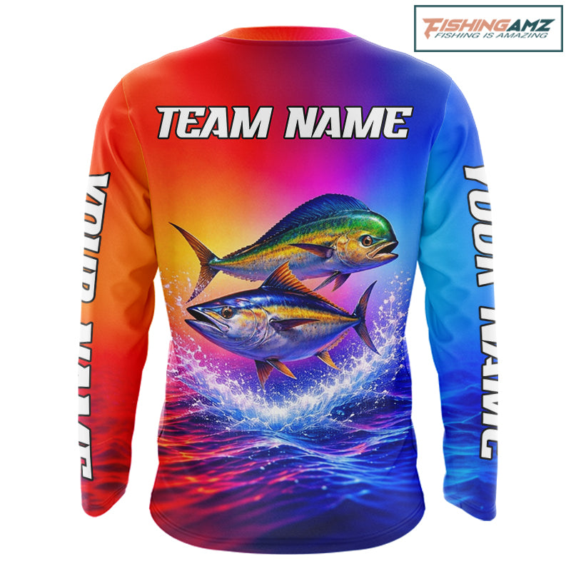 Personalized Mahi Mahi, Tuna Neon Performance Fishing Shirt, Offshore Tournament Shirts NHT599