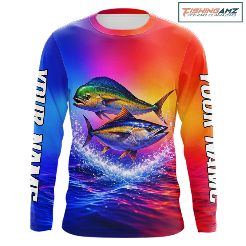 Personalized Mahi Mahi, Tuna Neon Performance Fishing Shirt, Offshore Tournament Shirts NHT599