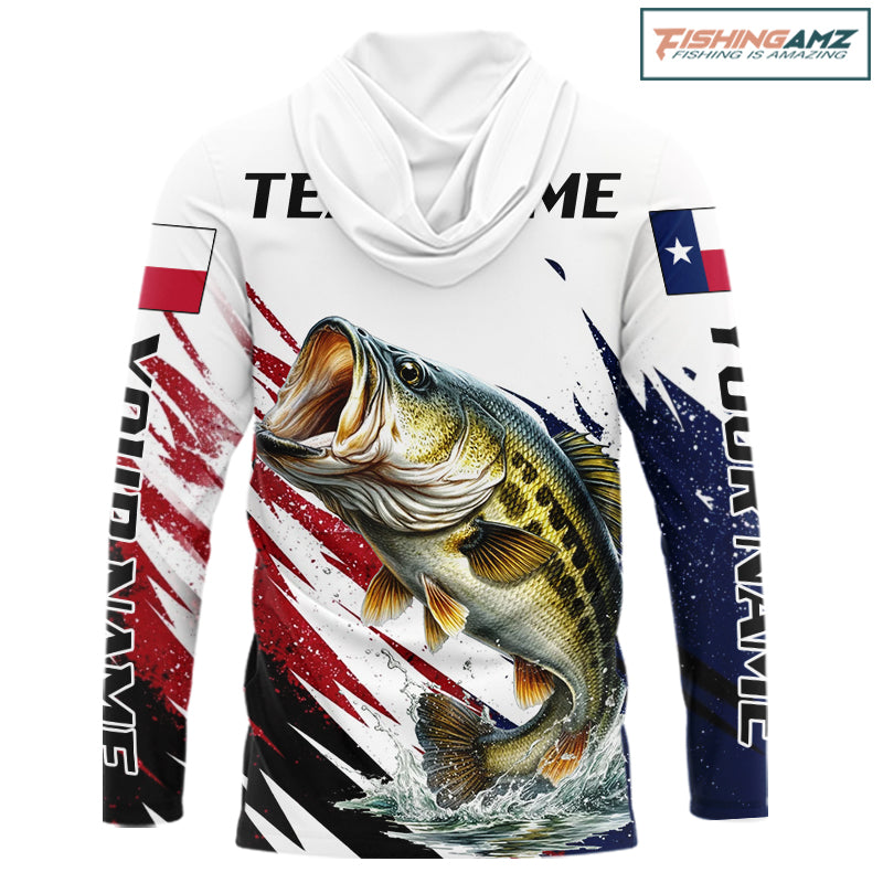 Custom Texas Flag Bass Fishing Shirts, Texas Bass Fishing Shirts Long Sleeve Hooded For Team NHT602