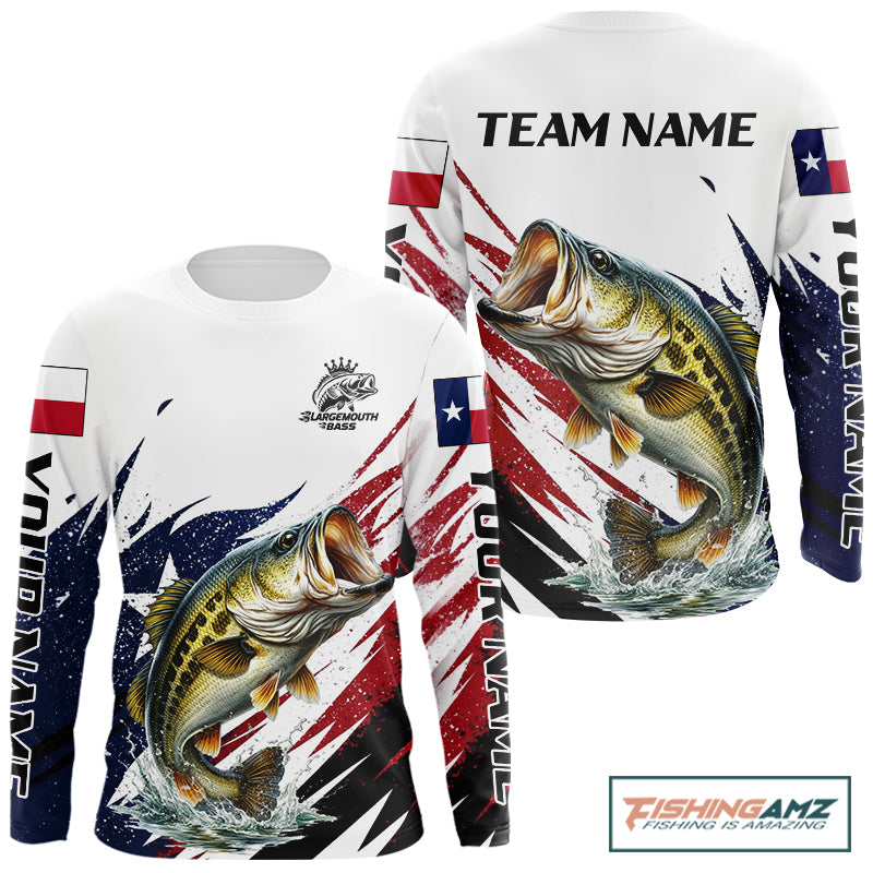 Custom Texas Flag Bass Fishing Shirts, Texas Bass Fishing Shirts Long Sleeve For Team NHT602