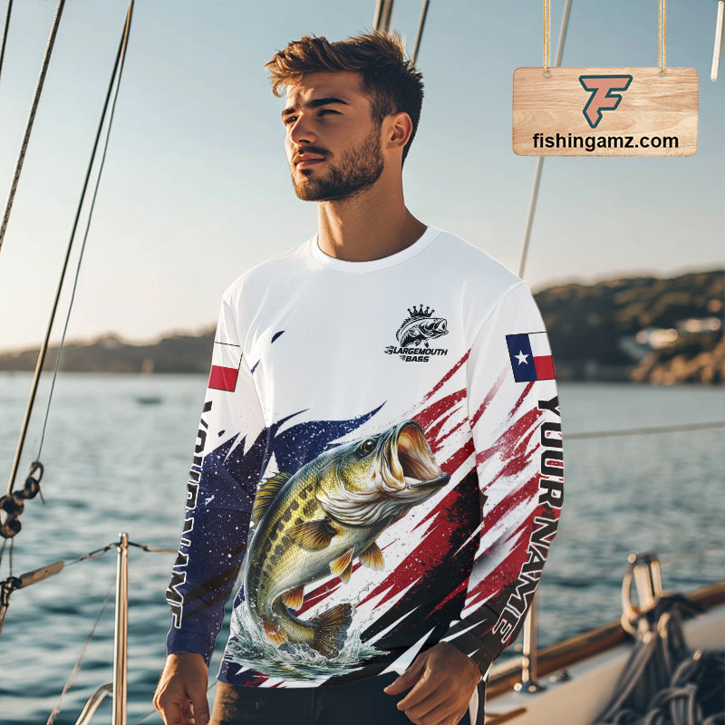 Custom Texas Flag Bass Fishing Shirts, Texas Bass Fishing Shirts Long Sleeve For Team NHT602