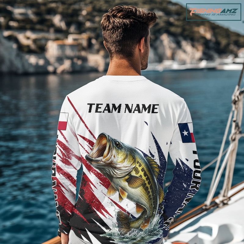 Custom Texas Flag Bass Fishing Shirts, Texas Bass Fishing Shirts Long Sleeve For Team NHT602