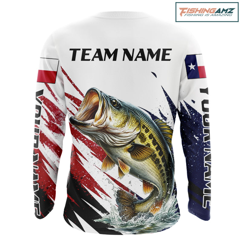 Custom Texas Flag Bass Fishing Shirts, Texas Bass Fishing Shirts Long Sleeve For Team NHT602