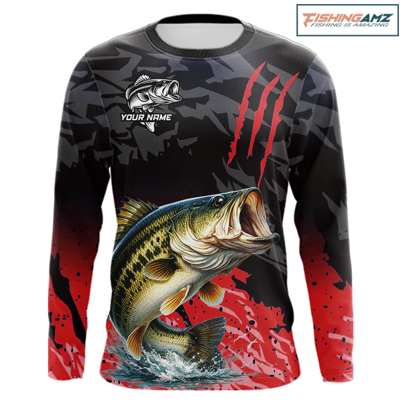 Largemouth Bass Fishing Jerseys For Men, Custom Bass Performance Fishing Apparel|Red NHT1419
