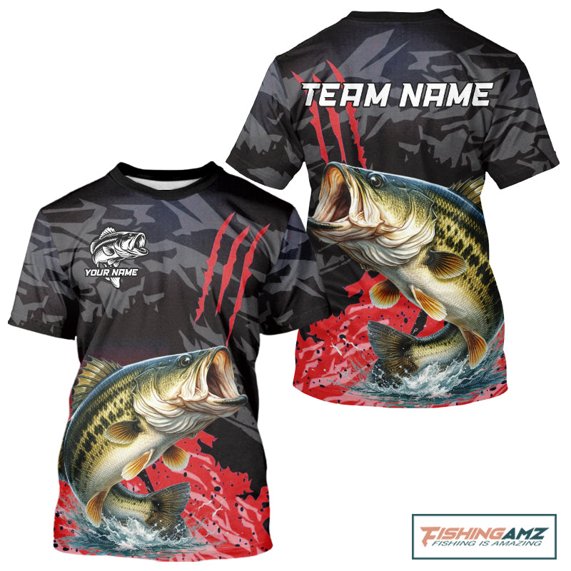 T-Shirt Bass Fishing Jerseys For Men, Custom Bass Performance Fishing Apparel|Red NHT1419