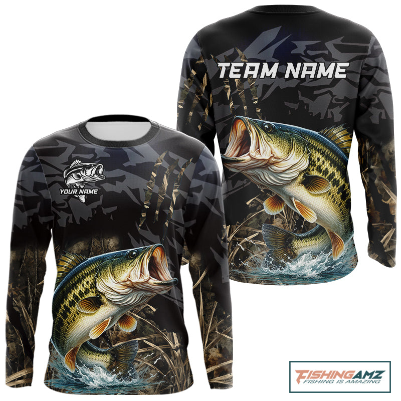 Largemouth Bass Fishing Jerseys For Men, Custom Bass Performance Fishing Apparel|Camo NHT1420