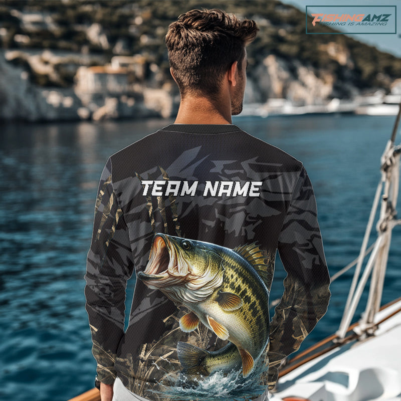 Largemouth Bass Fishing Jerseys For Men, Custom Bass Performance Fishing Apparel|Camo NHT1420