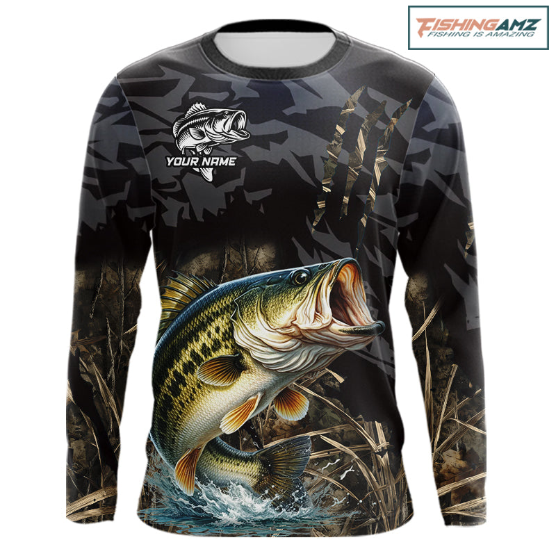 Largemouth Bass Fishing Jerseys For Men, Custom Bass Performance Fishing Apparel|Camo NHT1420