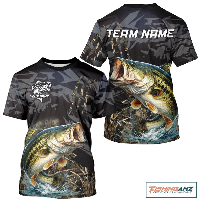 T-Shirt Bass Fishing Jerseys For Men, Custom Bass Performance Fishing Apparel|Camo NHT1420