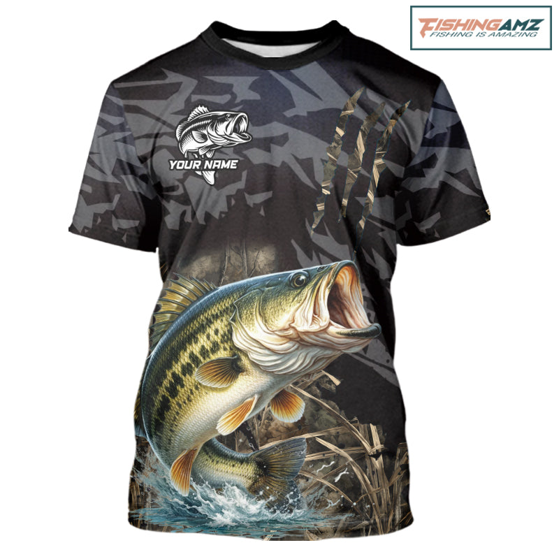 T-Shirt Bass Fishing Jerseys For Men, Custom Bass Performance Fishing Apparel|Camo NHT1420