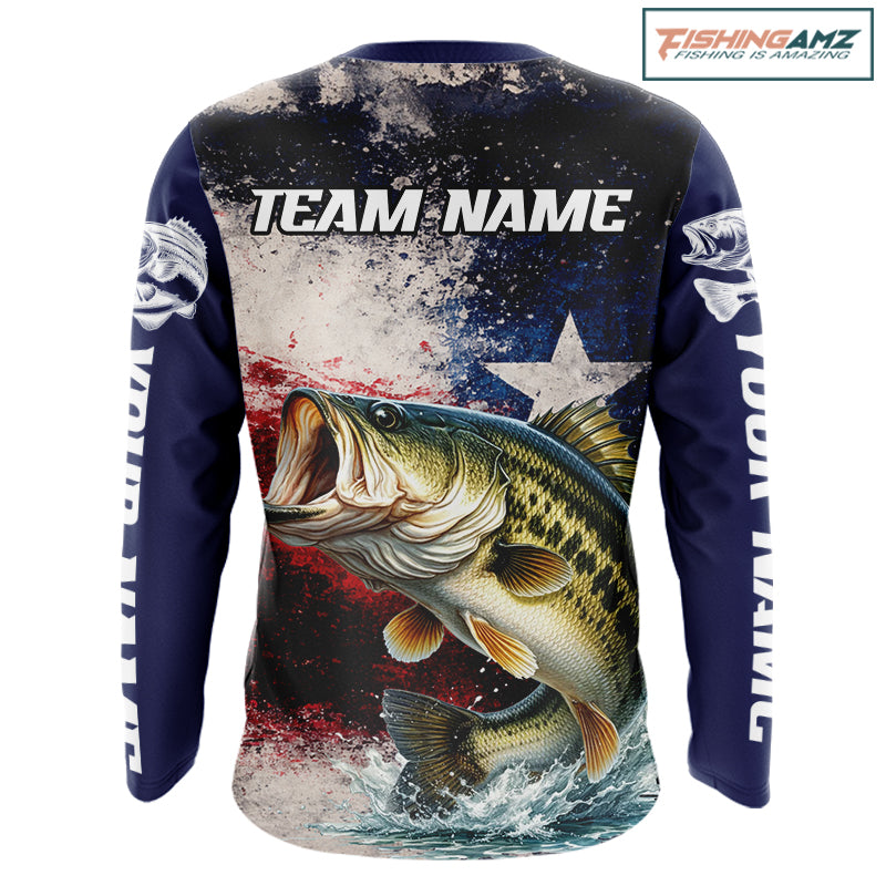 Personalized Bass Custom Texas Flag Performance Fishing Shirts, Bass Fishing Shirts Long Sleeve For Men NHT607