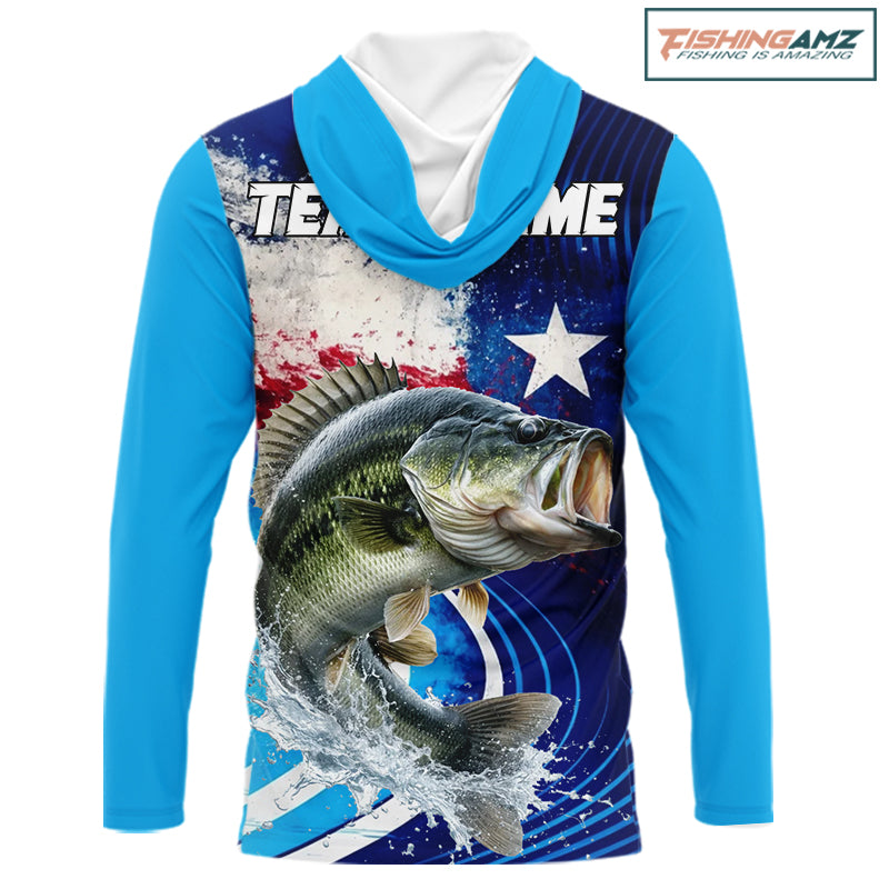 Largemouth Bass Hooded Fishing Shirts Long Sleeve Texas Flag Custom Name Team Name, Fishing Gift NHT608