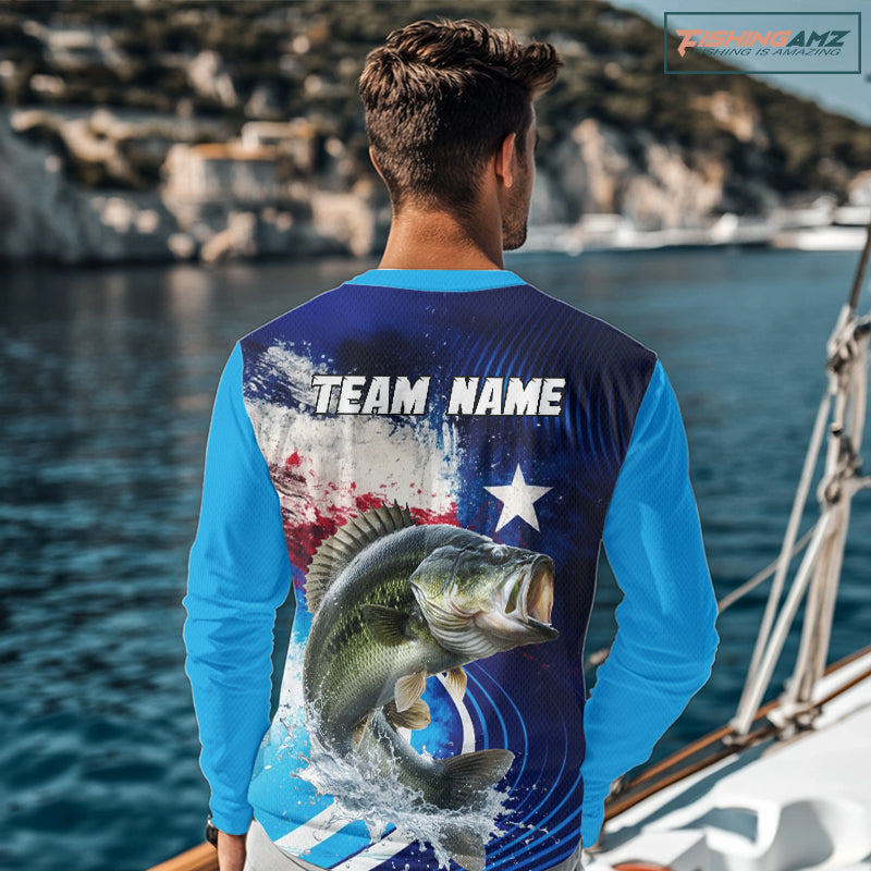 Largemouth Bass Fishing Shirts Long Sleeve Texas Flag Custom Name Team Name, Fishing Gift NHT608