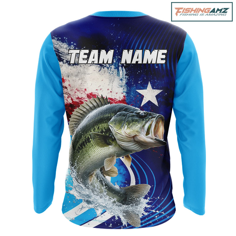 Largemouth Bass Fishing Shirts Long Sleeve Texas Flag Custom Name Team Name, Fishing Gift NHT608