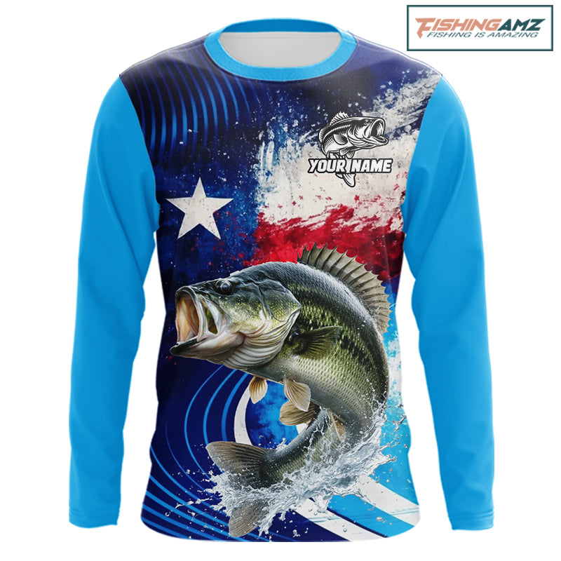 Largemouth Bass Fishing Shirts Long Sleeve Texas Flag Custom Name Team Name, Fishing Gift NHT608