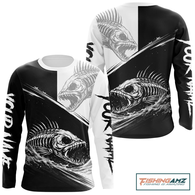 Personalized Fish Skeleton Fishing Shirts Jerseys, Fish Reaper Skull Fishing Shirts For Men NHT824