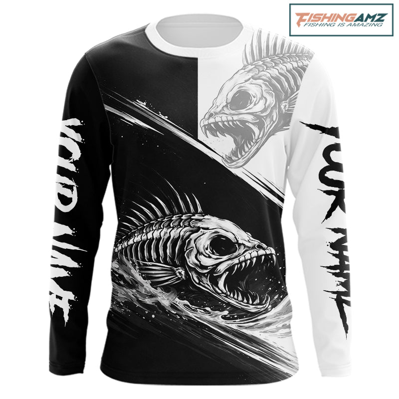 Personalized Fish Skeleton Fishing Shirts Jerseys, Fish Reaper Skull Fishing Shirts For Men NHT824
