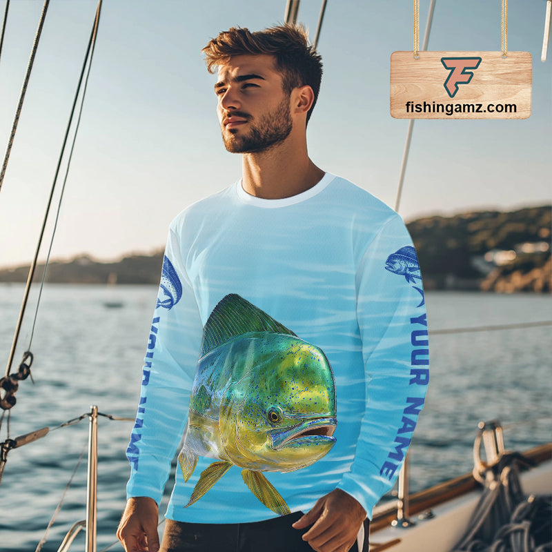 Mahi Mahi Ocean Blue Performance Fishing Shirt,  Mahi Mahi Tournament Fishing Shirts NHT615