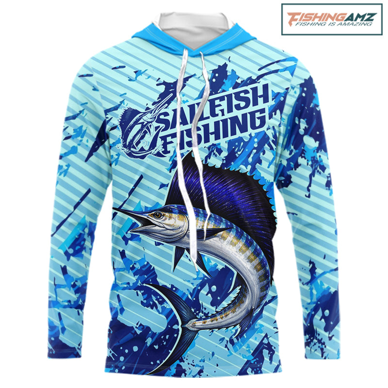 Custom Sailfish Saltwater Fishing Jerseys, Sailfish Hooded Fishing Shirts Long Sleeve For Men NHT617