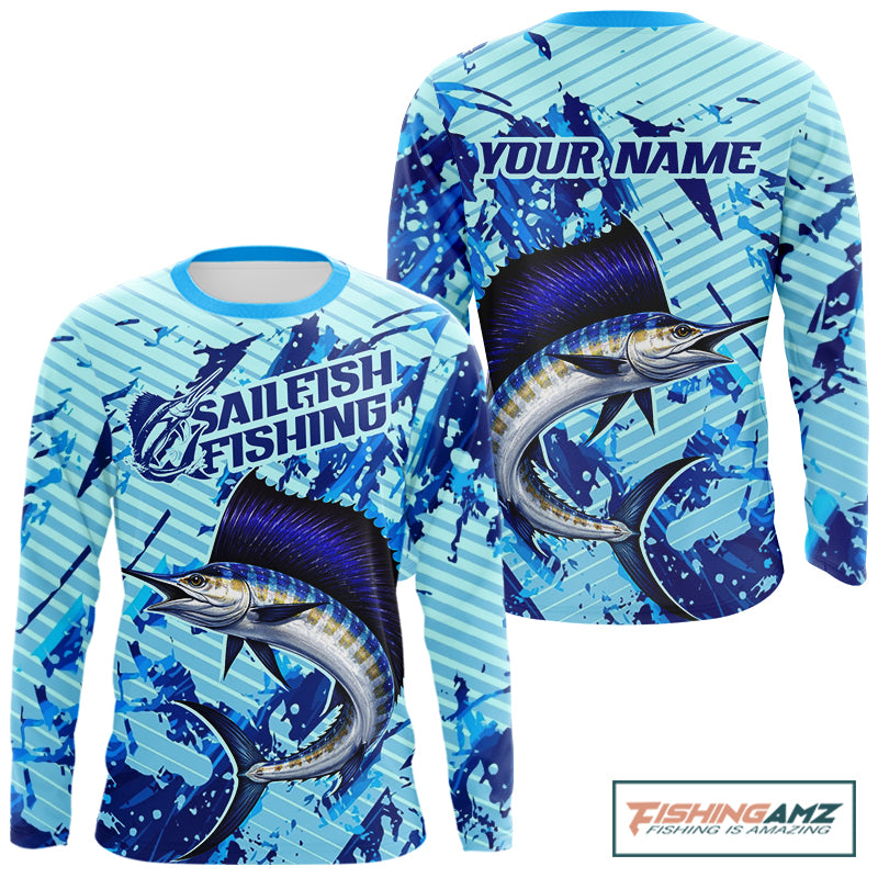 Custom Sailfish Saltwater Fishing Jerseys, Sailfish Fishing Shirts Long Sleeve For Men NHT617