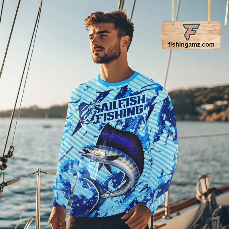 Custom Sailfish Saltwater Fishing Jerseys, Sailfish Fishing Shirts Long Sleeve For Men NHT617