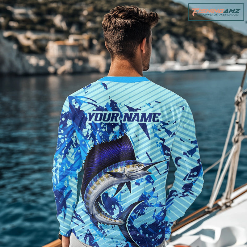 Custom Sailfish Saltwater Fishing Jerseys, Sailfish Fishing Shirts Long Sleeve For Men NHT617