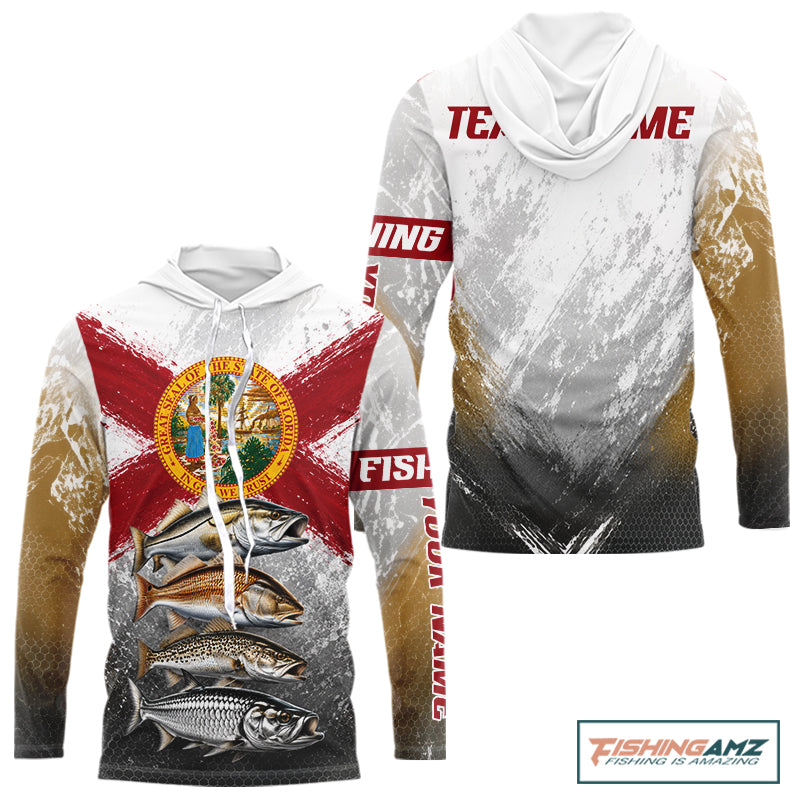 Florida Flag Hooded Fishing Jersey Inshore Grand Slam Snook Redfish Trout Tarpon Gift 