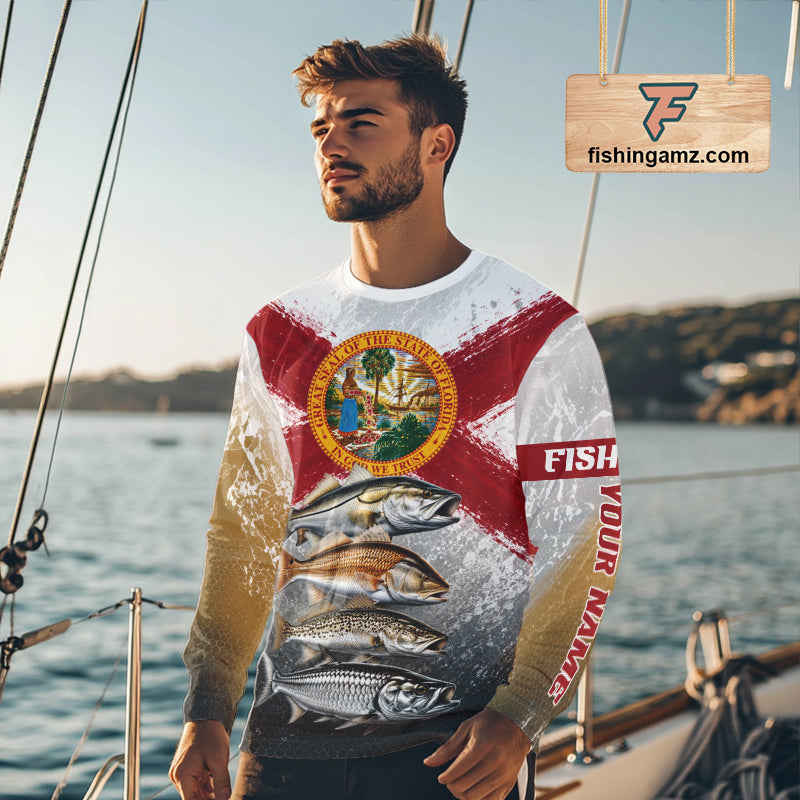 Florida Flag Fishing Jersey Inshore Grand Slam Snook Redfish Trout Tarpon Gift 
