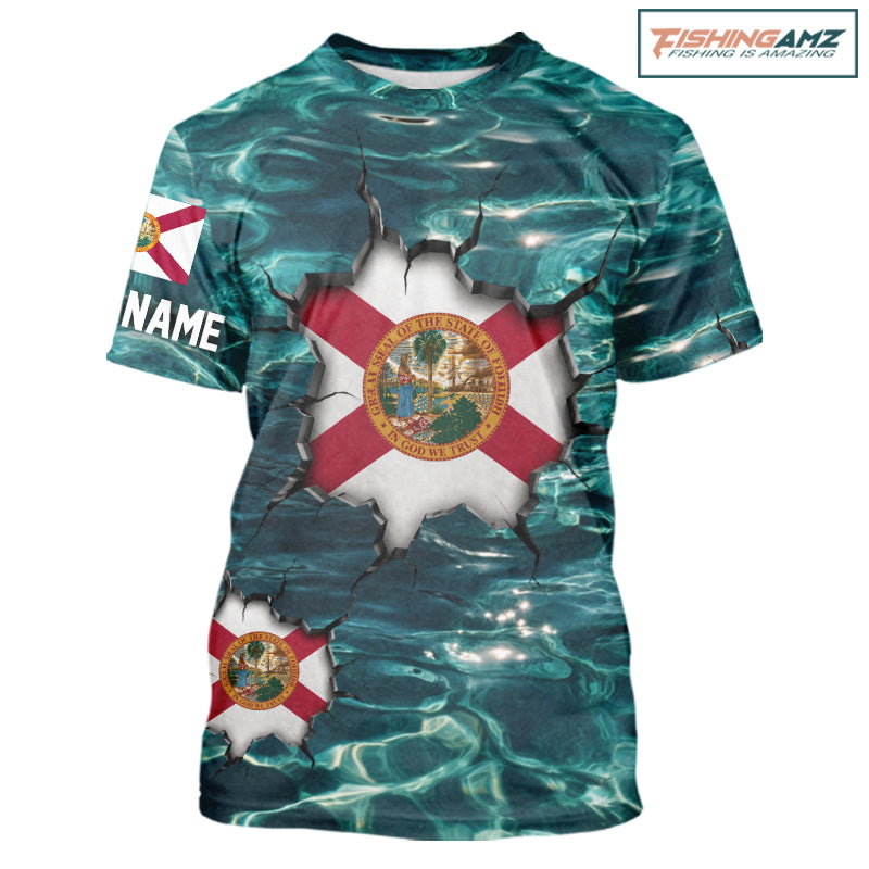 Florida Flag Fish Water Camo Custom T - Shirt Fishing Shirts, Performance Fishing Shirts For Men NHT847