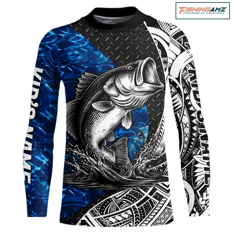 Largemouth Bass Blue Youth Fishing Shirts Long Sleeve, Fishing Gift NHT383