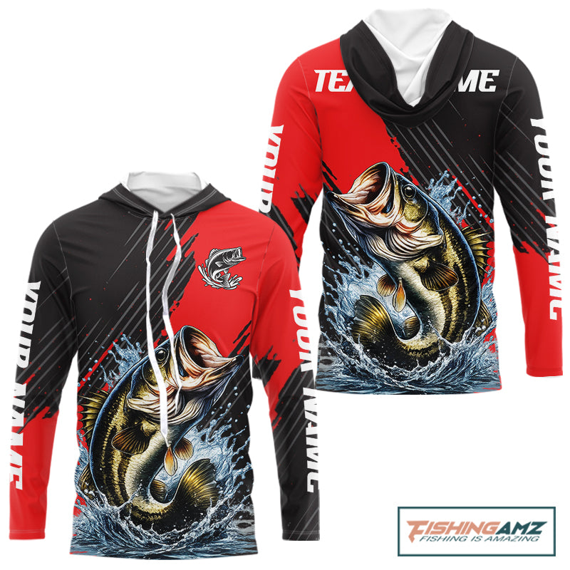 Largemouth Bass Fishing Hooded Long Sleeve Tournament Shirts, Personalized Bass Fishing Jerseys