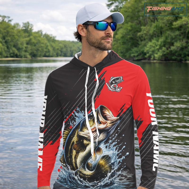 Largemouth Bass Fishing Hooded Long Sleeve Tournament Shirts, Personalized Bass Fishing Jerseys