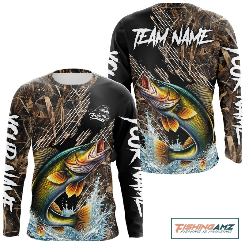 Walleye Fishing Shirts Long Sleeve Camouflage For Men, Walleye Fishing Apparel NHT434