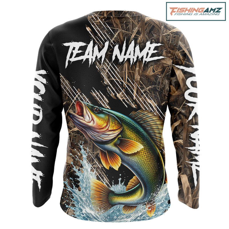 Walleye Fishing Shirts Long Sleeve Camouflage For Men, Walleye Fishing Apparel NHT434