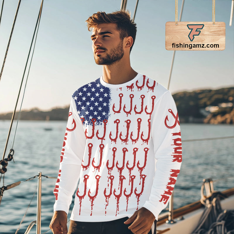 American Flag & Hook UV Protection Fishing Shirt – Fishing Jersey For Anglers NHT390