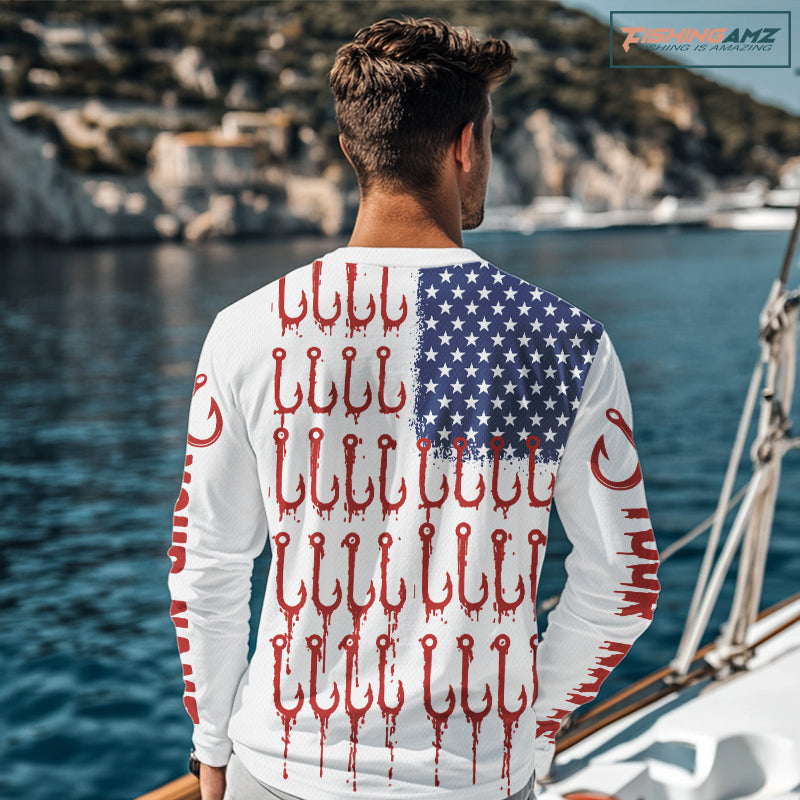 American Flag & Hook UV Protection Fishing Shirt – Fishing Jersey For Anglers NHT390