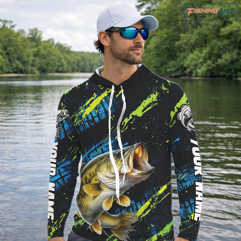 Personalized Bass Fishing Sport Jerseys For Men, Bass Fishing Shirt Long Sleeve Hooded NHT494