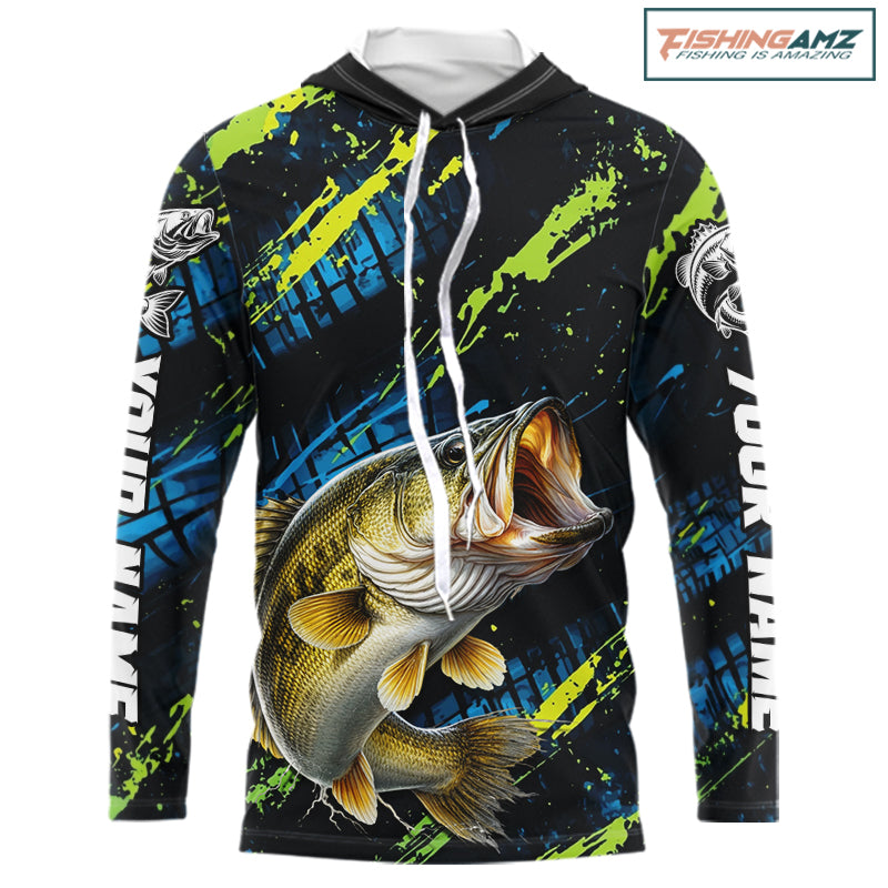 Personalized Bass Fishing Sport Jerseys For Men, Bass Fishing Shirt Long Sleeve Hooded NHT494