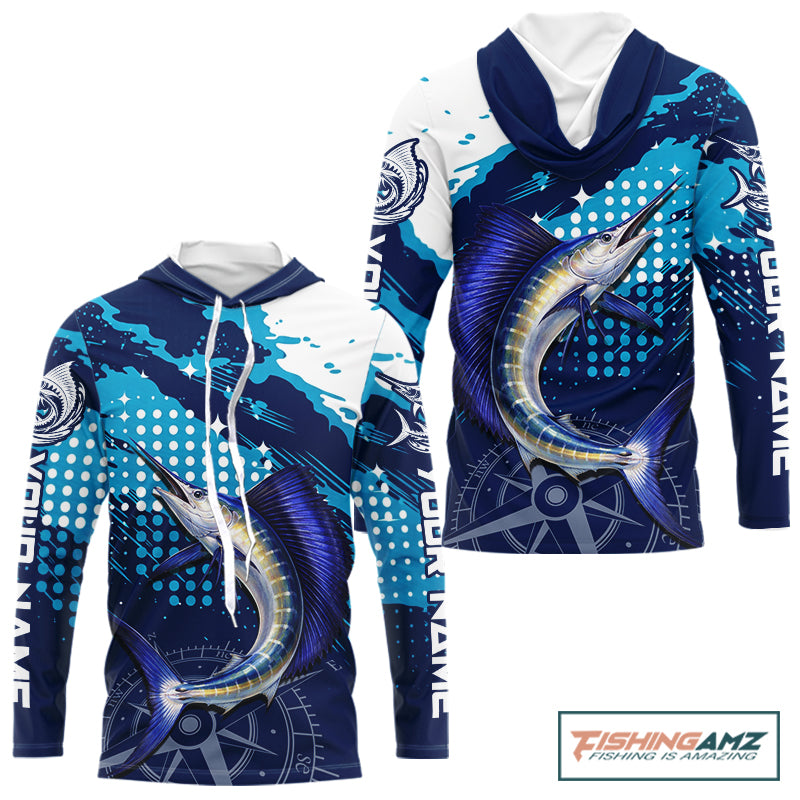 Custom Sailfish Long Sleeve Hooded Fishing Shirts For Men, Design Sailfish Fishing Jerseys NHT632