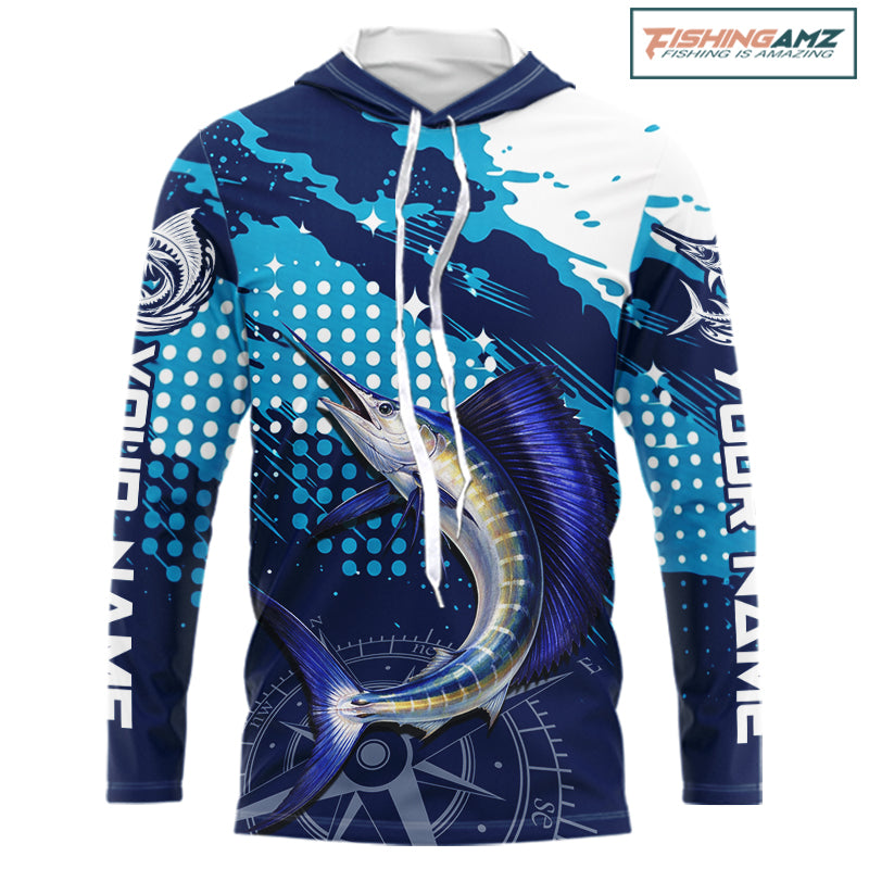 Custom Sailfish Long Sleeve Hooded Fishing Shirts For Men, Design Sailfish Fishing Jerseys NHT632
