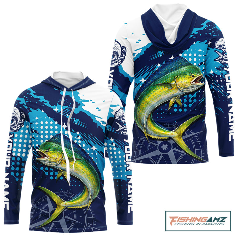 Custom Mahi Mahi Long Sleeve Hooded Fishing Shirts For Men, Design Mahi Mahi Fishing Jerseys NHT633