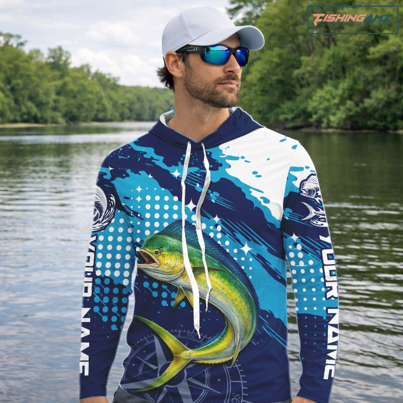 Custom Mahi Mahi Long Sleeve Hooded Fishing Shirts For Men, Design Mahi Mahi Fishing Jerseys NHT633