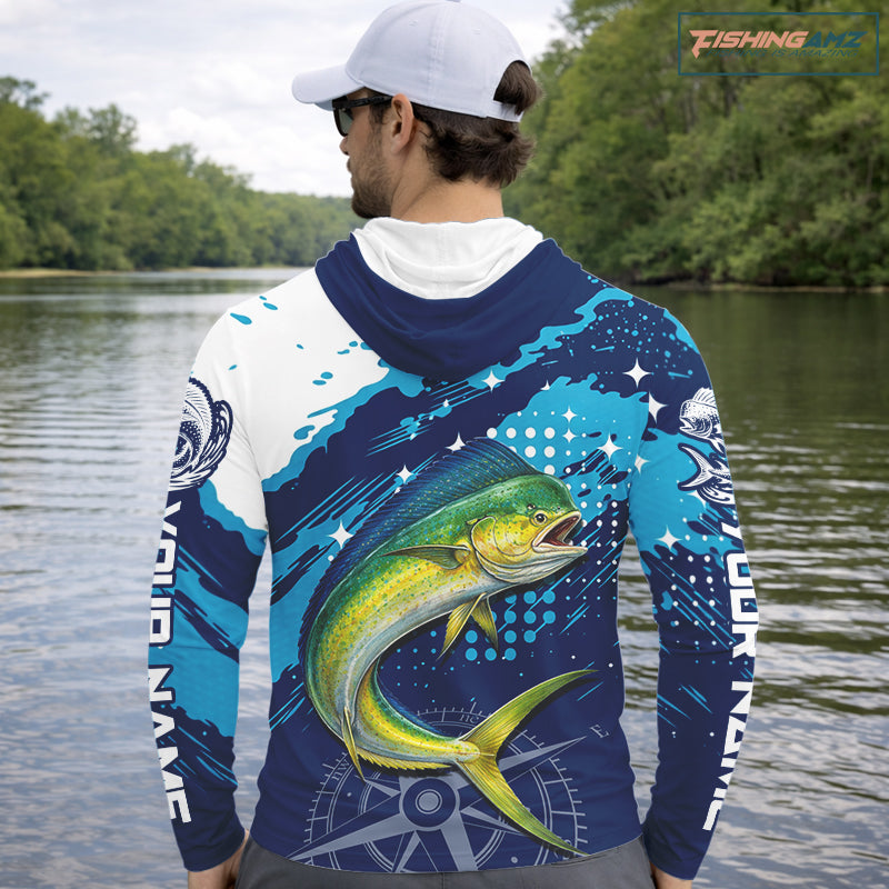 Custom Mahi Mahi Long Sleeve Hooded Fishing Shirts For Men, Design Mahi Mahi Fishing Jerseys NHT633