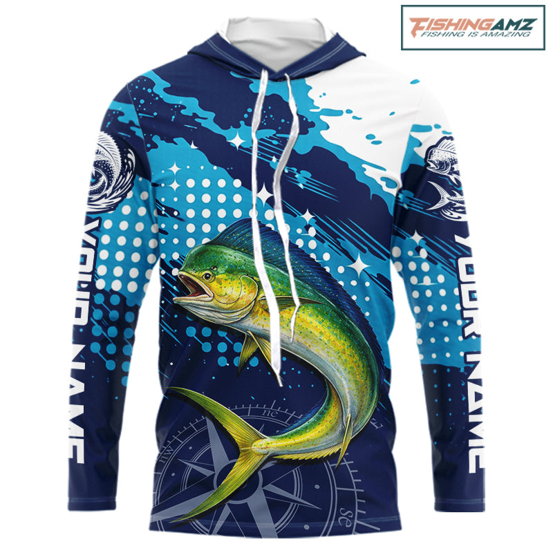Custom Mahi Mahi Long Sleeve Hooded Fishing Shirts For Men, Design Mahi Mahi Fishing Jerseys NHT633