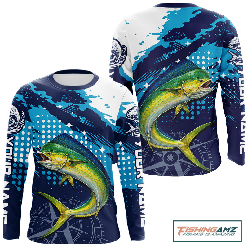 Custom Mahi Mahi Long Sleeve Fishing Shirts For Men, Design Mahi Mahi Fishing Jerseys NHT633