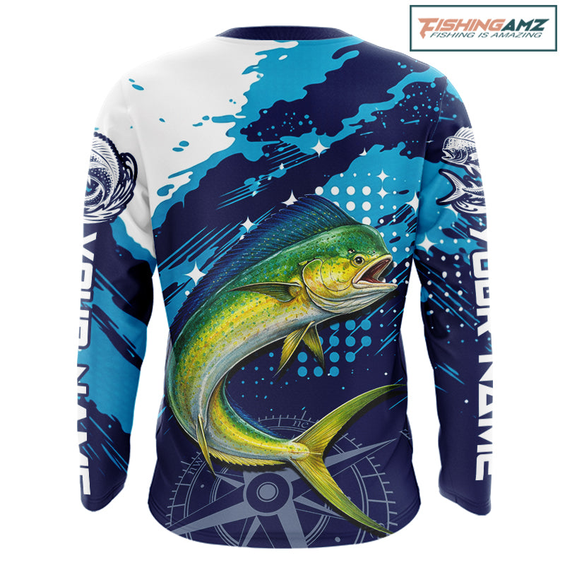 Custom Mahi Mahi Long Sleeve Fishing Shirts For Men, Design Mahi Mahi Fishing Jerseys NHT633