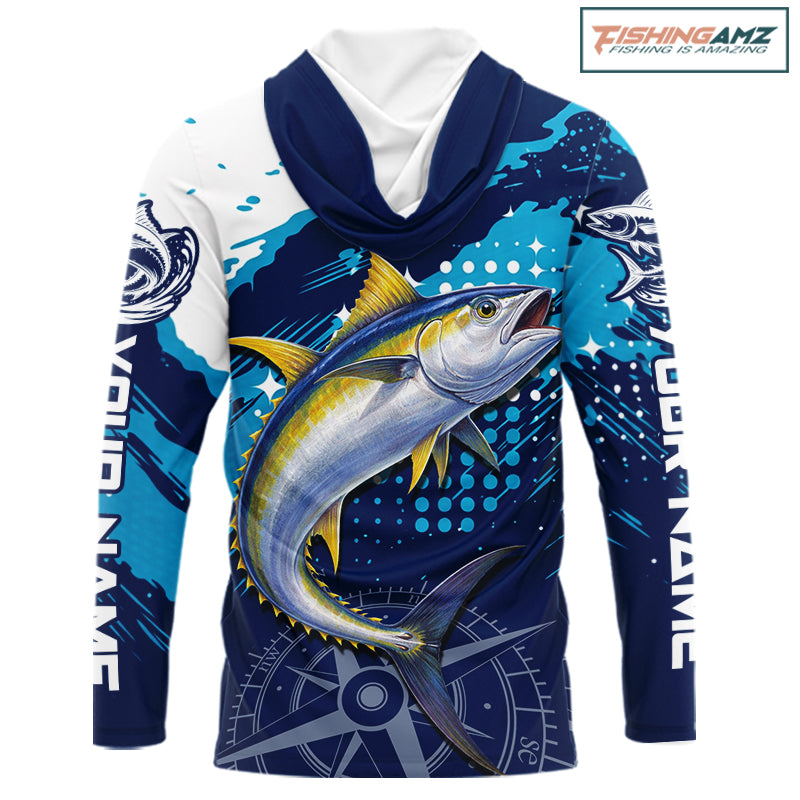Custom Yellowfin Tuna Long Sleeve Hooded Fishing Shirts For Men, Design Tuna Fishing Jerseys NHT634