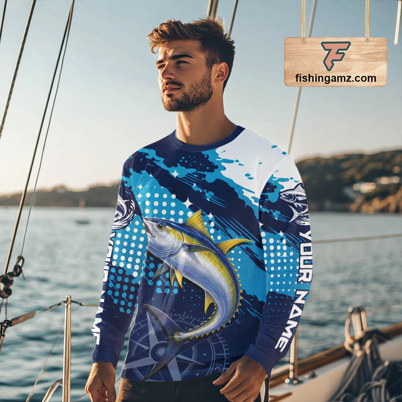 Custom Yellowfin Tuna Long Sleeve Fishing Shirts For Men, Design Tuna Fishing Jerseys NHT634