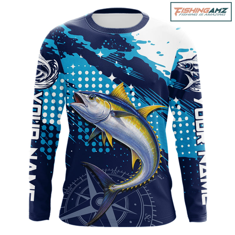 Custom Yellowfin Tuna Long Sleeve Fishing Shirts For Men, Design Tuna Fishing Jerseys NHT634